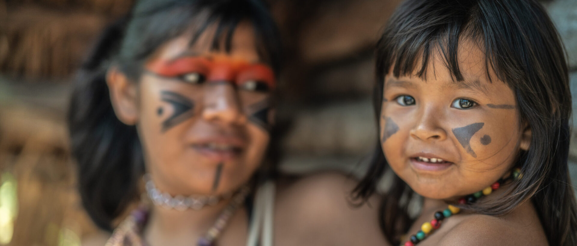 Indigenous Brazilian Young Woman and Her Child, Portrait from Tupi Guarani Ethnicity